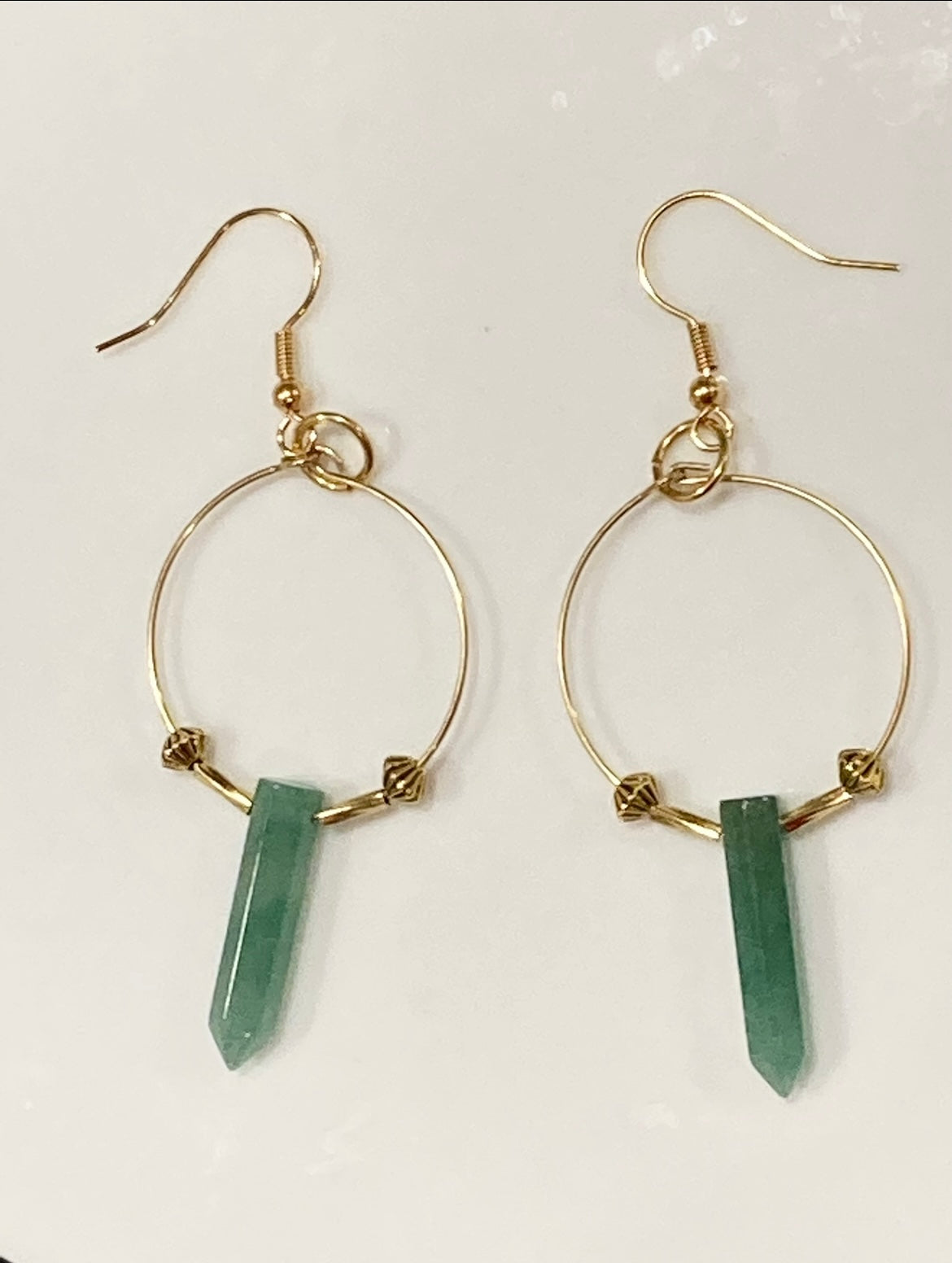 GREEN AVENTURINE HEX * GEMSTONE CRYSTAL Earrings