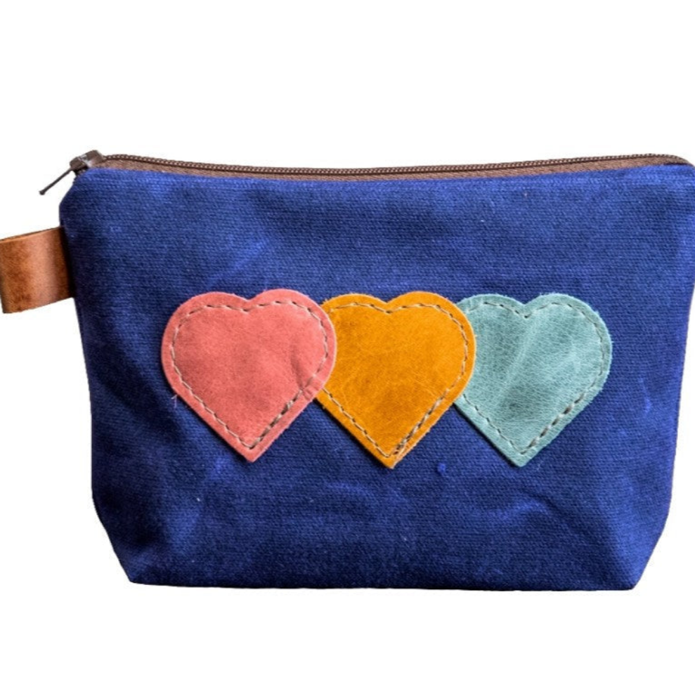 Waxed Canvas Zipper Pouch * Hearts Linked