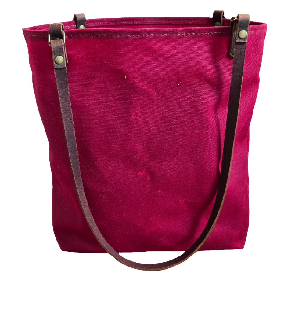 Tall Red Waxed Canvas Tote | Shoulder bag
