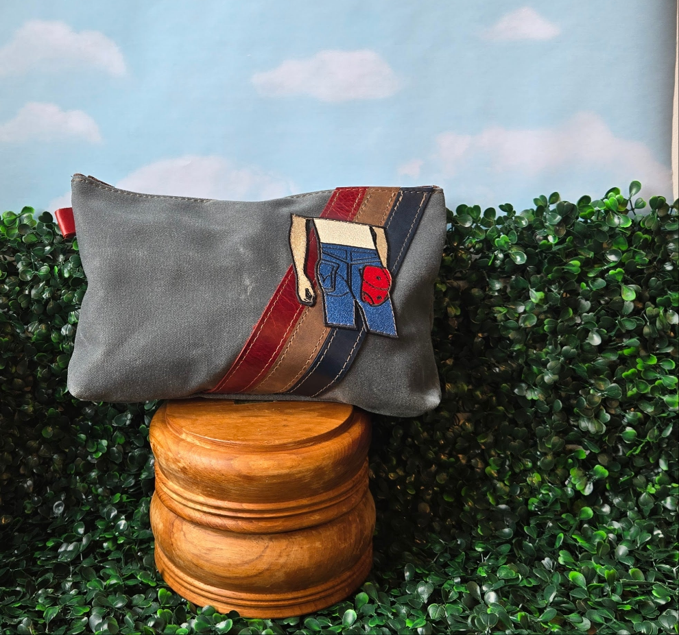 Waxed Canvas & Leather Zipper Pouch * Slate Blue Gray * Bruce the Boss USA