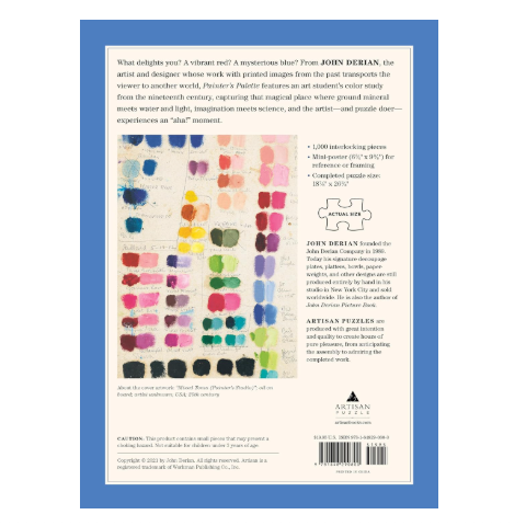 Color swatch chart on a book page with a blue border