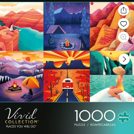 Vivid Collection puzzle packaging with colorful landscape illustrations and '1000' piece count.