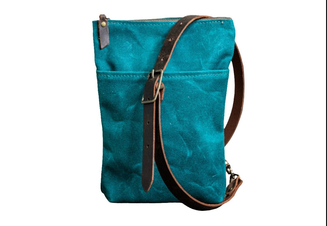 Aqua Waxed Canvas Sling | In Blue Handmade