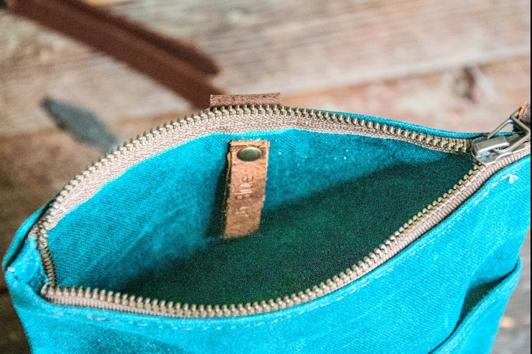 Aqua Waxed Canvas Sling | In Blue Handmade