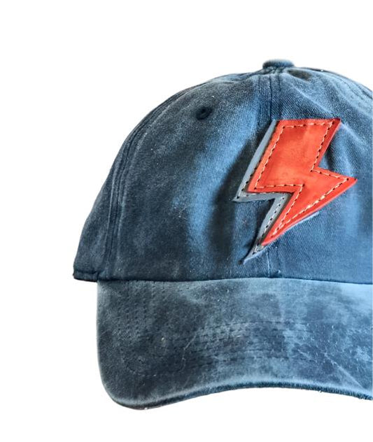 Ball Cap | Leather Bowie bolt | In Blue Handmade