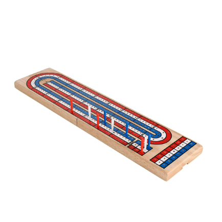 Wooden track with red and blue sections on a white background