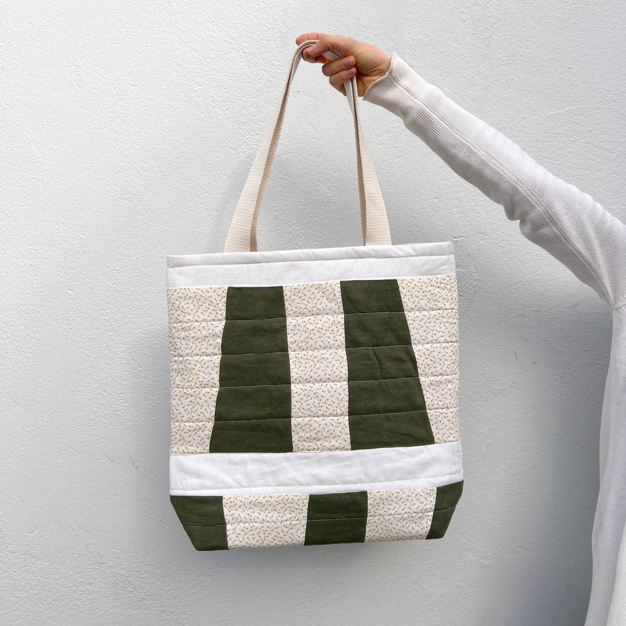 Quilted Linen Patchwork Tote Bag * Handmade * Upcycled
