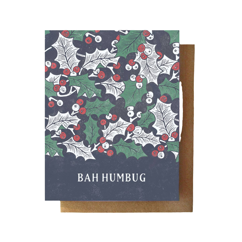 Holiday Card * Bah Humbug - Holly Christmas Card
