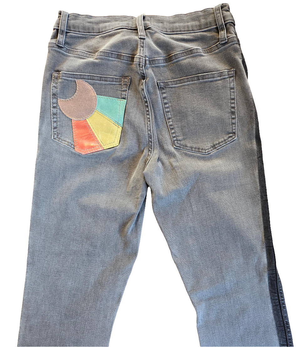 70s moon detail * upcycled Denim * 25 waist * J.crew dusty black jeans