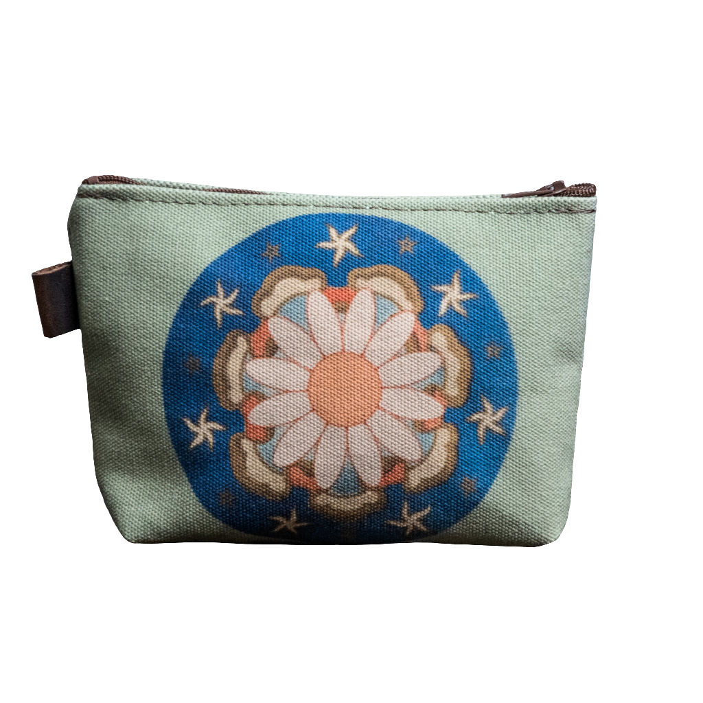 MEDIUM Canvas Zipper Pouch * Light Blue * Daisy Mandala