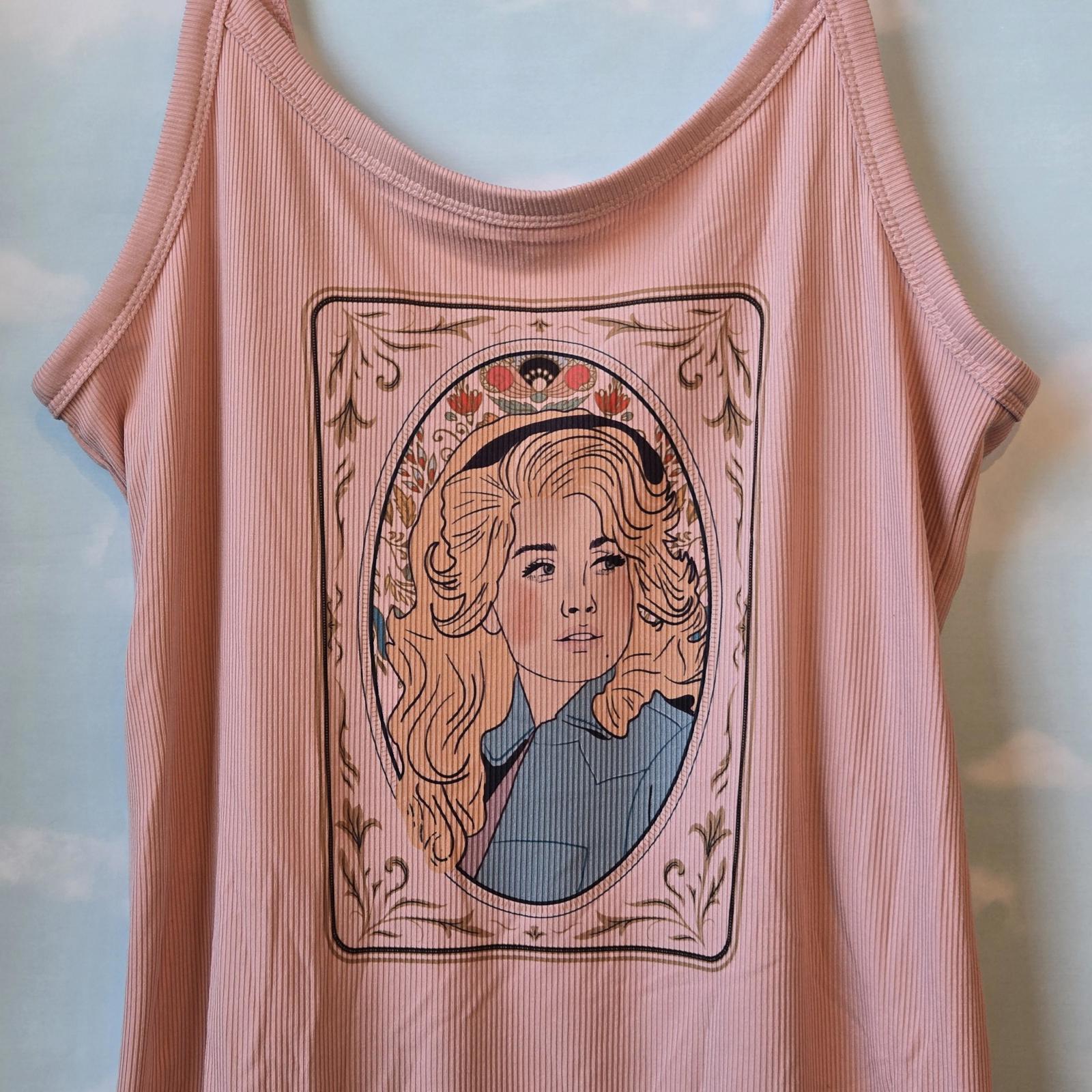 Dolly Graphic Ribbed Tank Top Upcycled Pink Spaghetti Strap