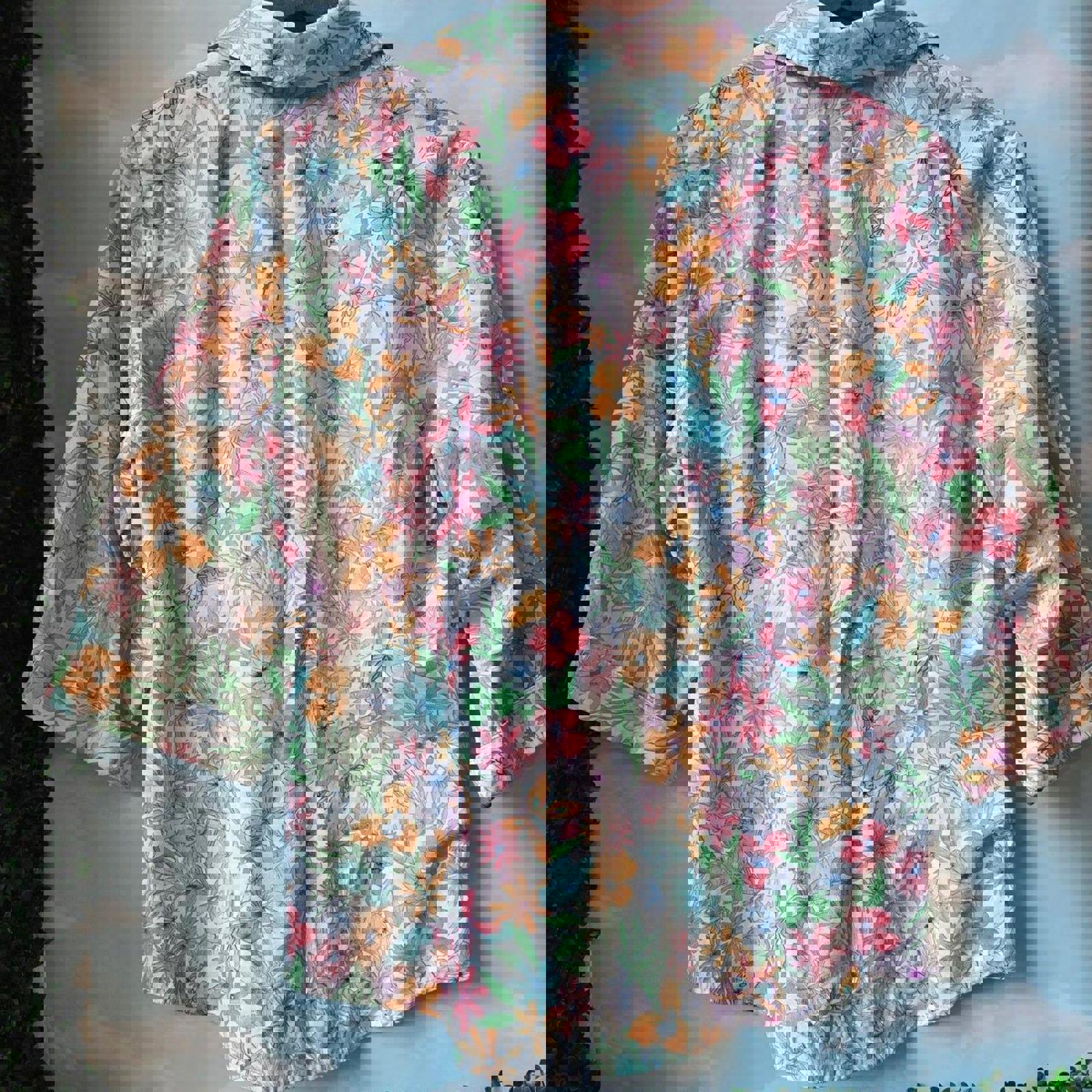 Women's vintage White and multicolor floral button up Blouse