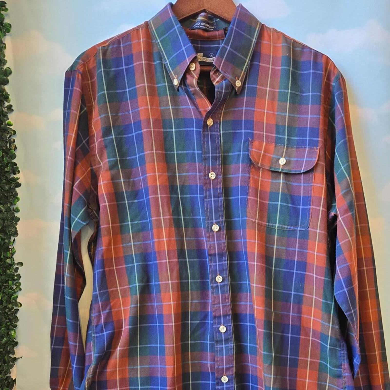 Thin Plaid Button Up Vintage Sears colorful, size L