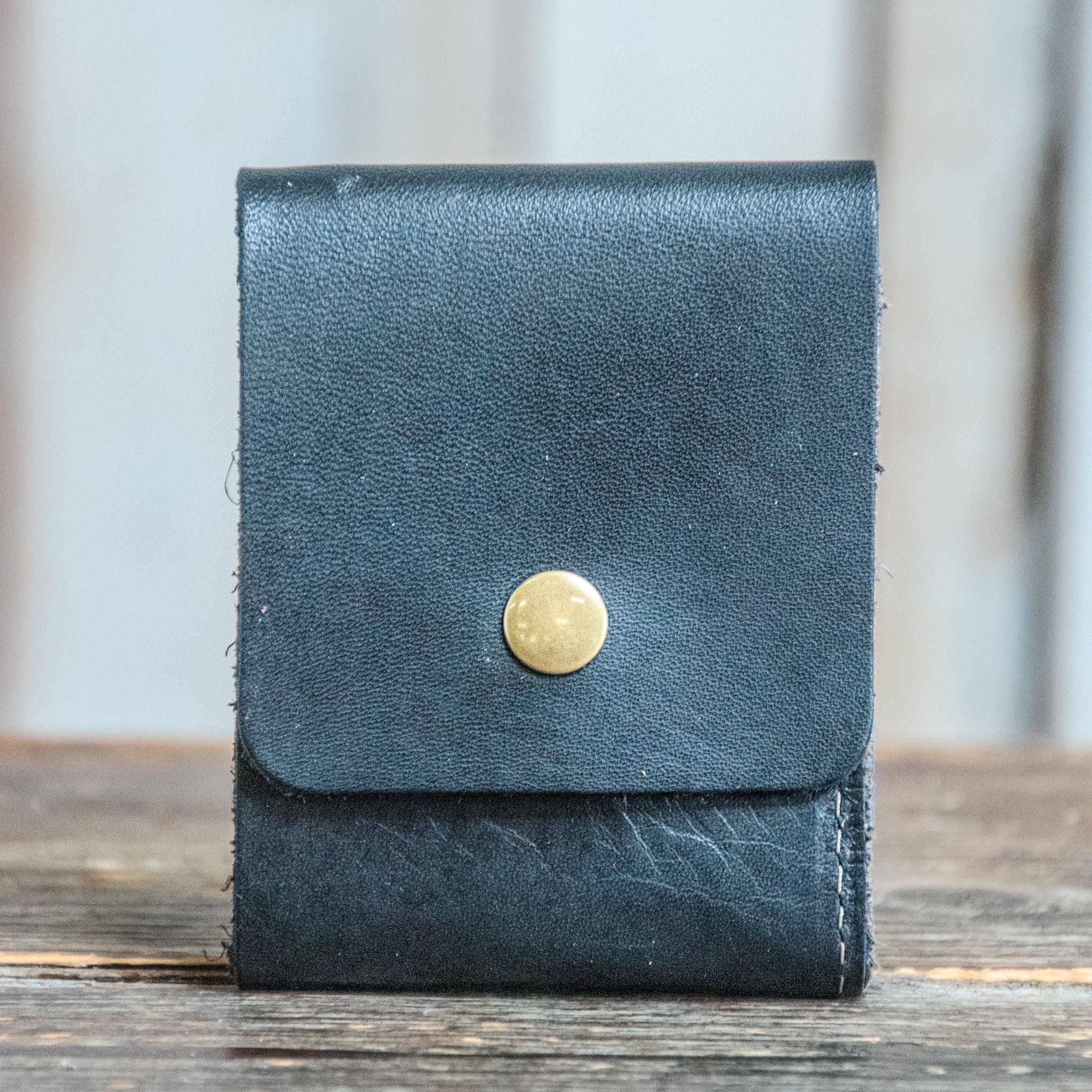 Leather Billfold Wallet * Tri - Toned Black/Blue/Wolf leather colors