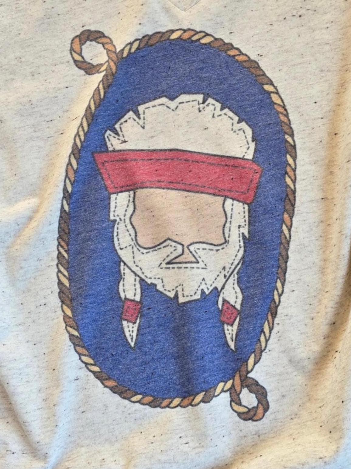 Willie | Printed V Neck Tshirt | Made in the USA | Unisex Small | Oatmeal Beige