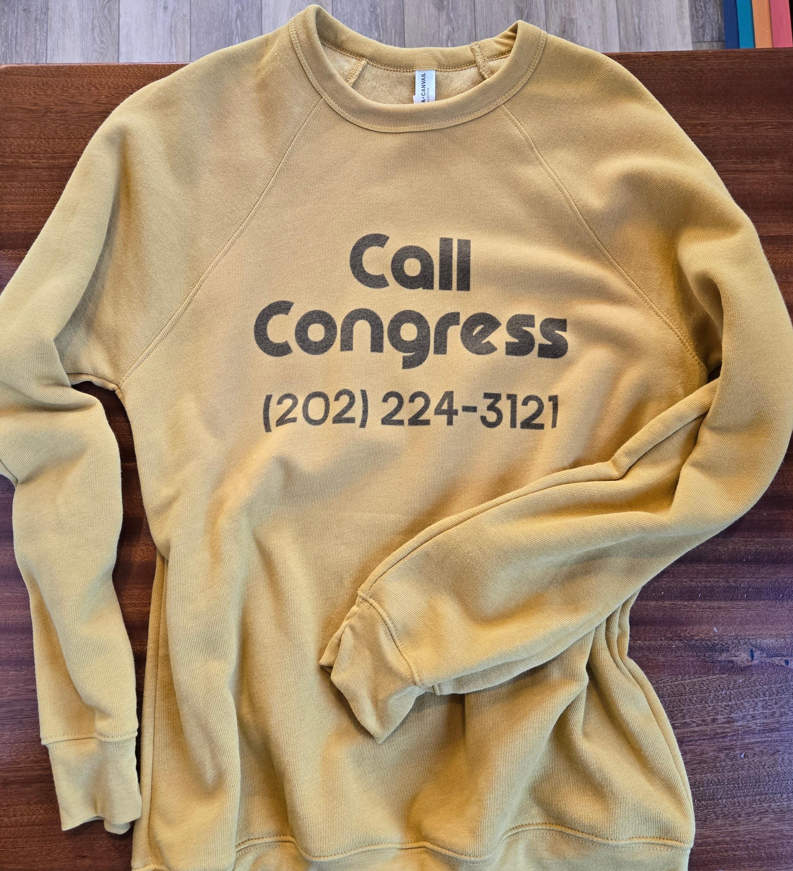 Handprinted Mustard Sweatshirt | Call Congress | Unisex | Raglan