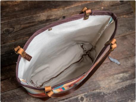 Waxed Canvas and Leather Shoulder purse | Snap top Tote bag | Fruit Slices