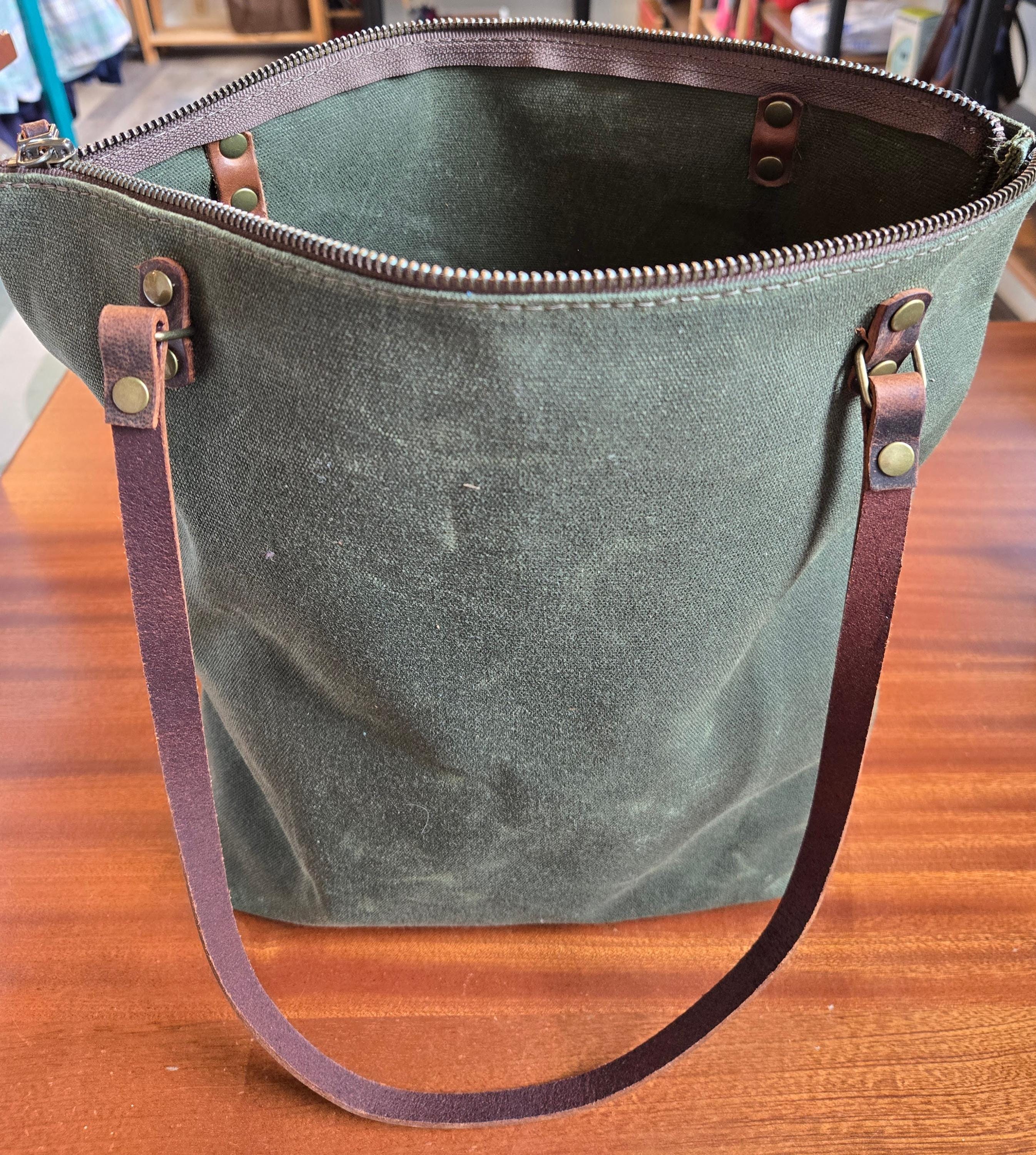 Tall Olive Waxed Canvas Tote | In Blue Handmade