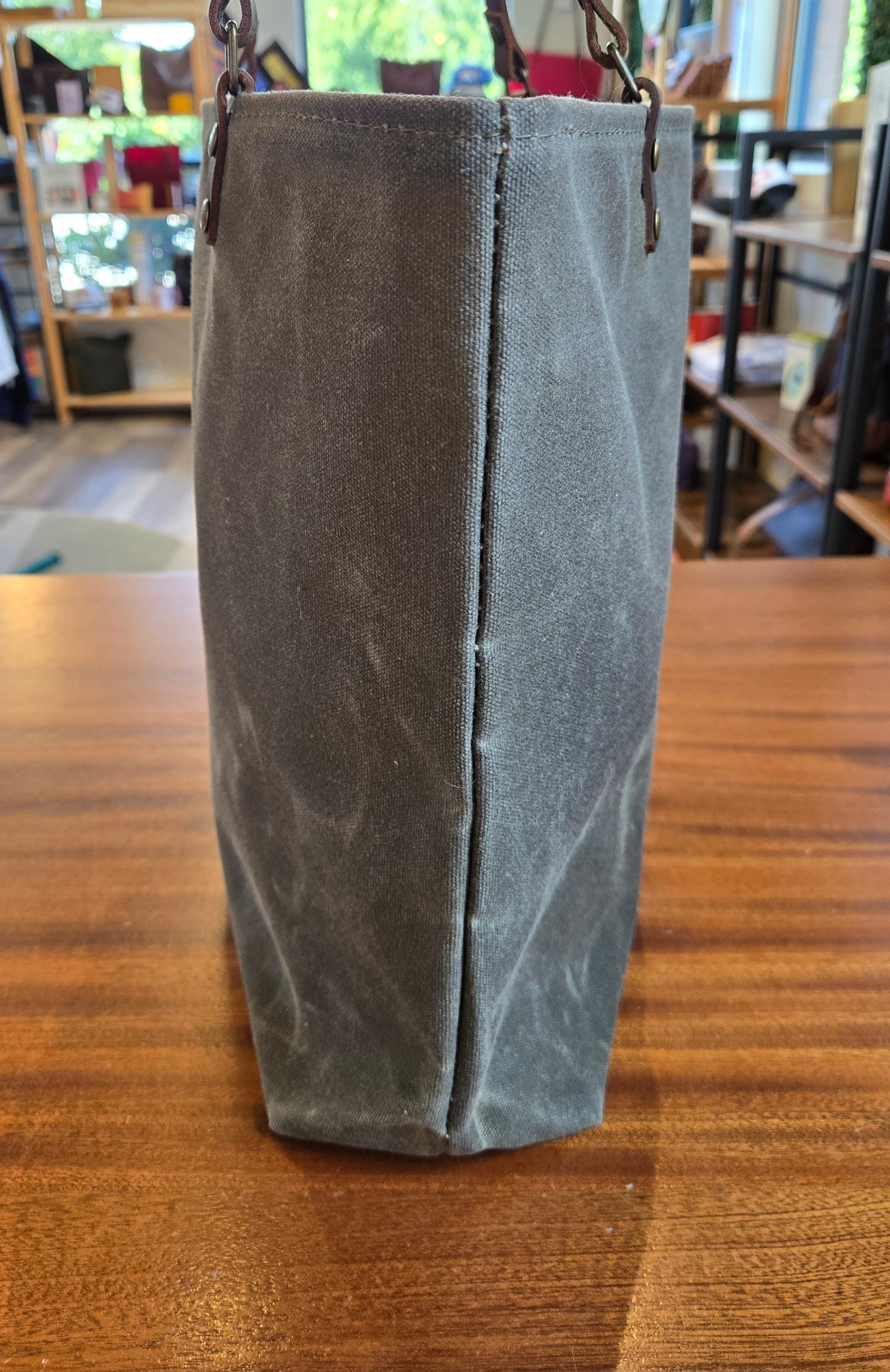 Waxed Canvas Shoulder Bag * Farmer's Market Tote * Gray Brown
