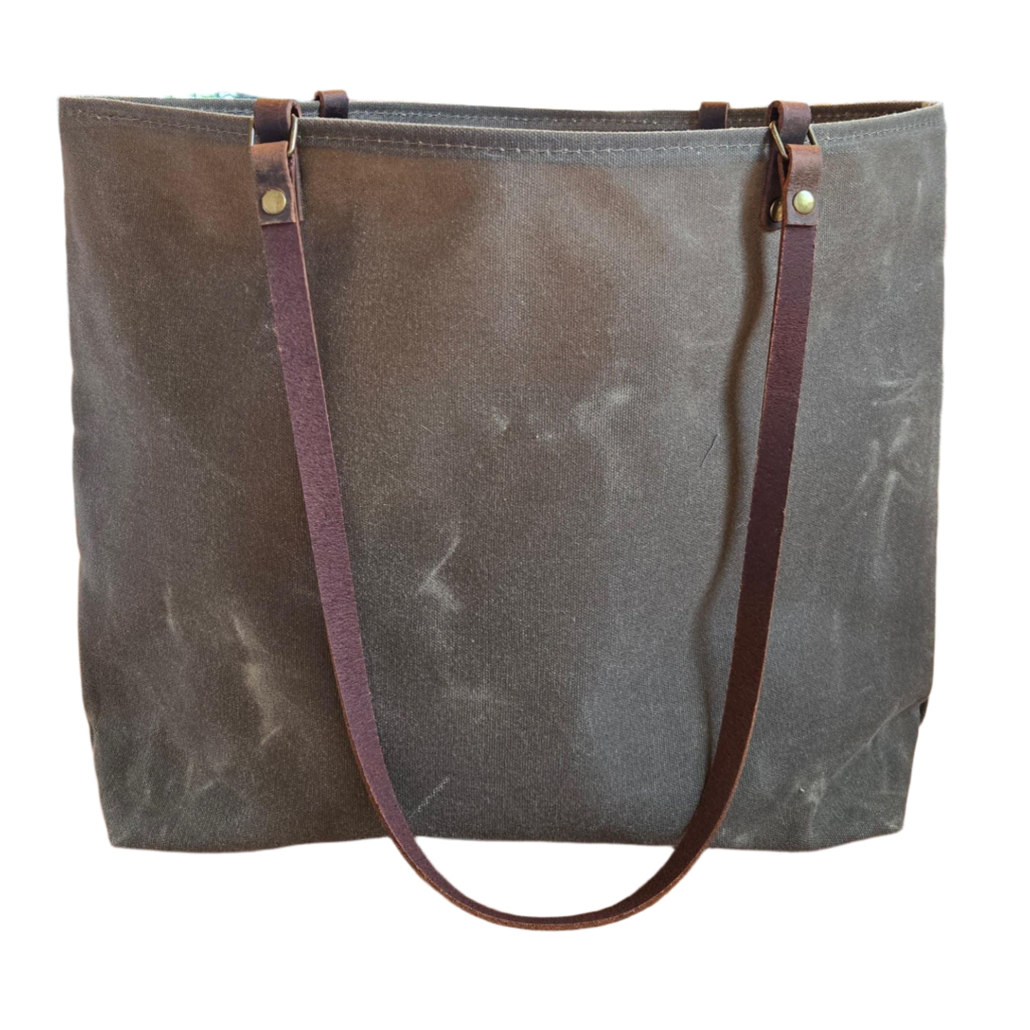 Waxed Canvas Shoulder Bag * Farmer's Market Tote * Gray Brown