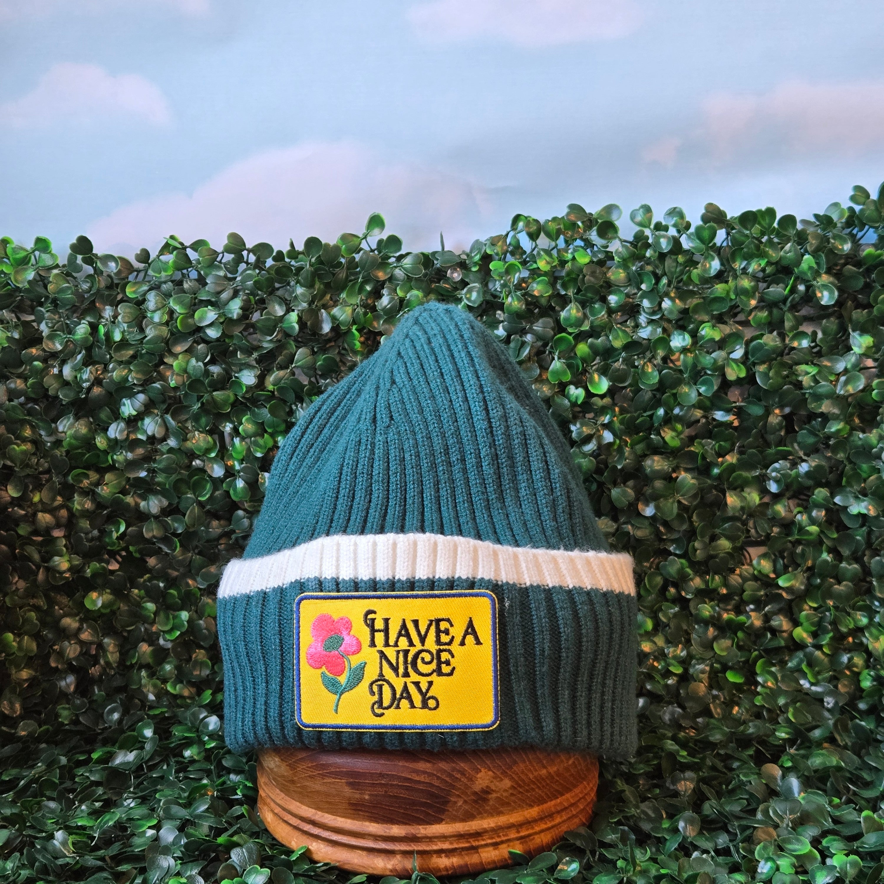 Beanie * Green & White Hat * Kids Winter Tobaggan