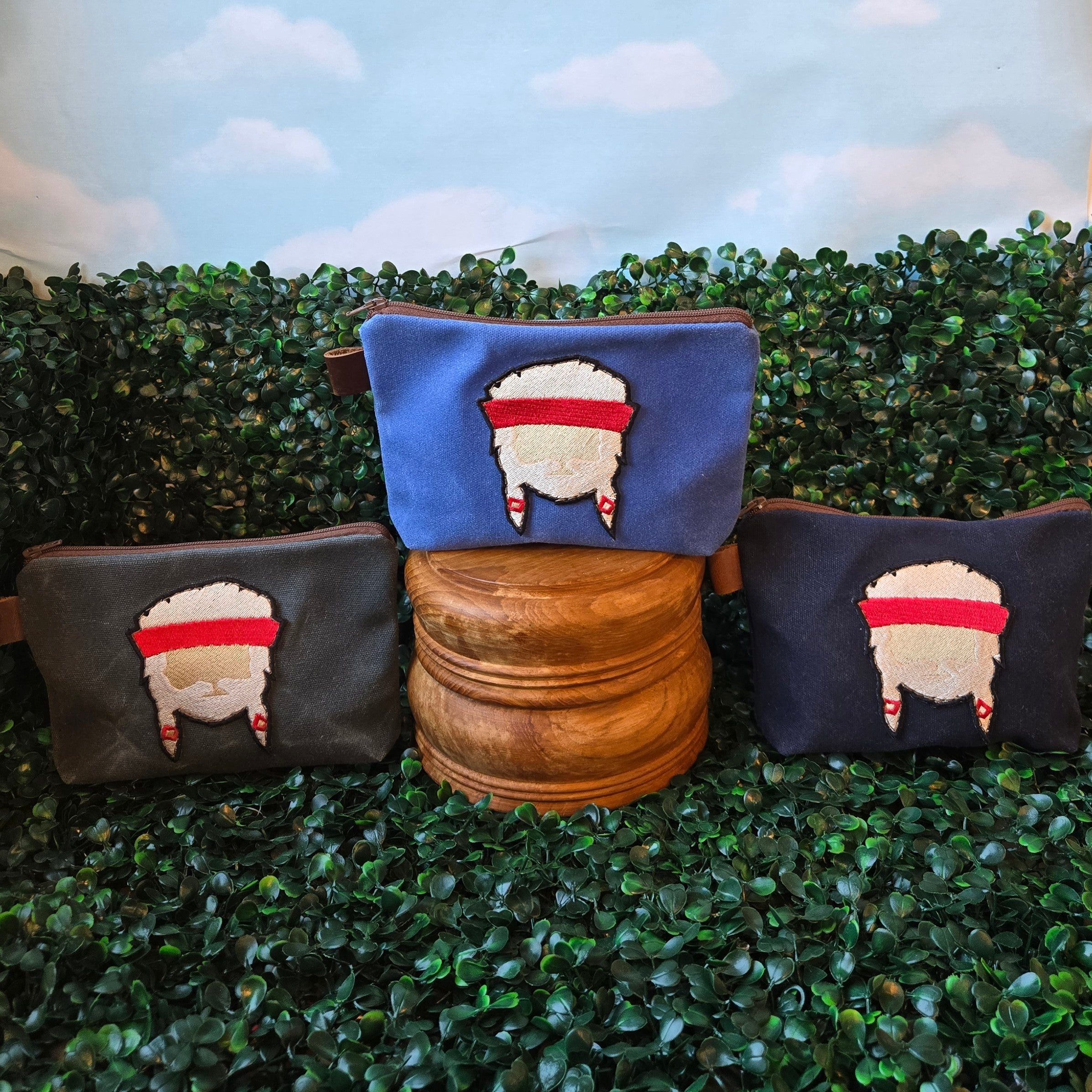 Waxed Canvas Zipper Pouch * Slate and Navy Blue * Willie Embroidered Patch