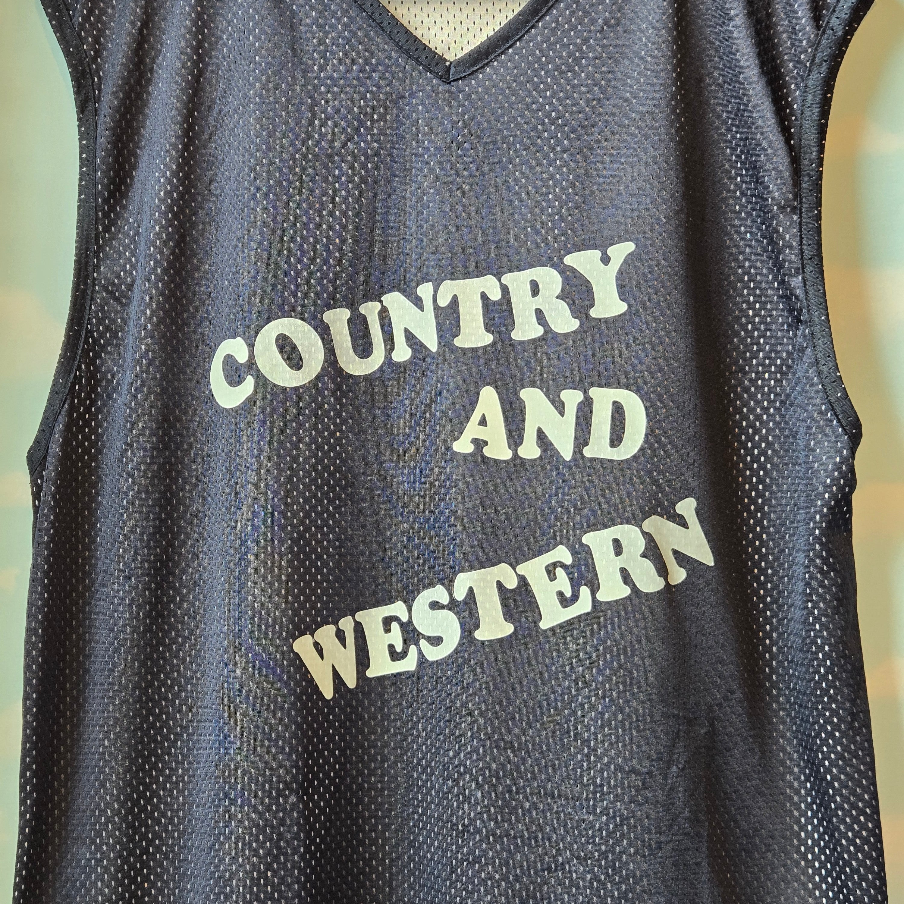 Country and Western * Upcycled Mesh Muscle Tank * Navy Sport Jersey