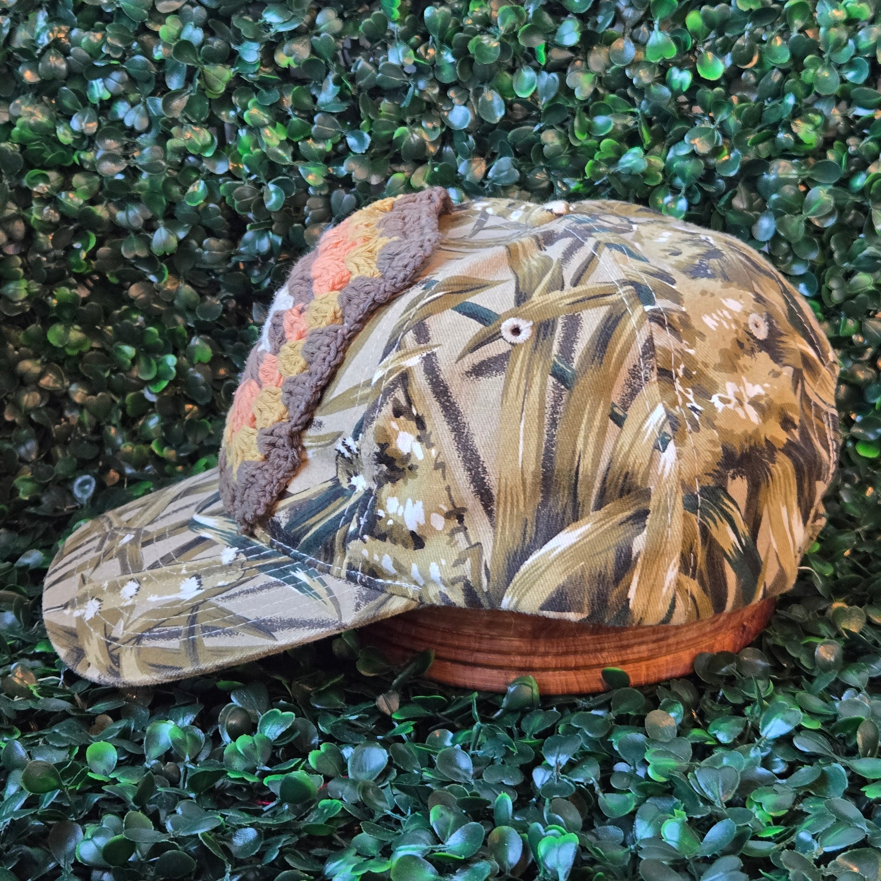 Granny square Hat * Upcycled Camo Cap  * Crocheted