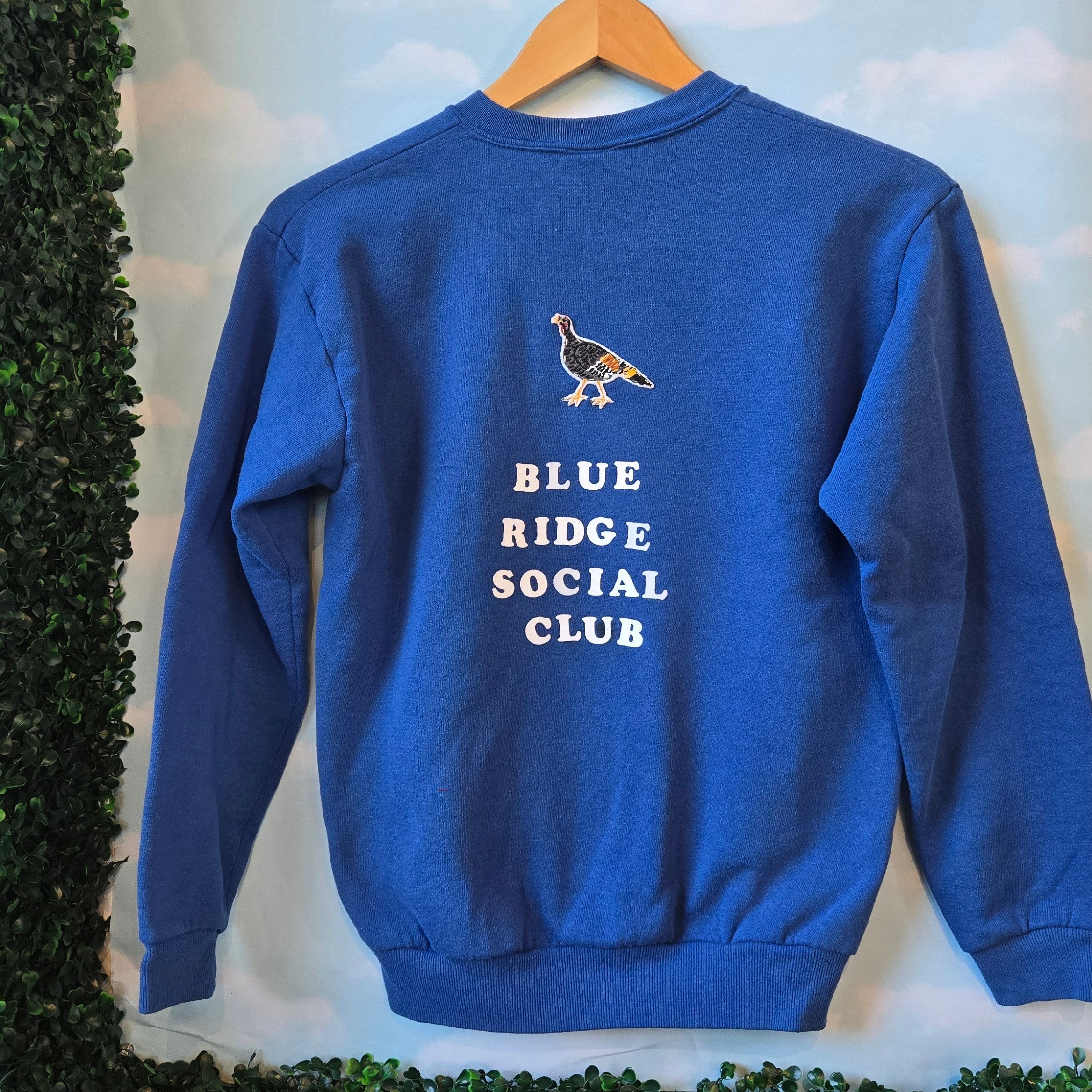 Blue Ridge Social Club * Embroidered Patch * Upcycled Sweatshirt * Blue