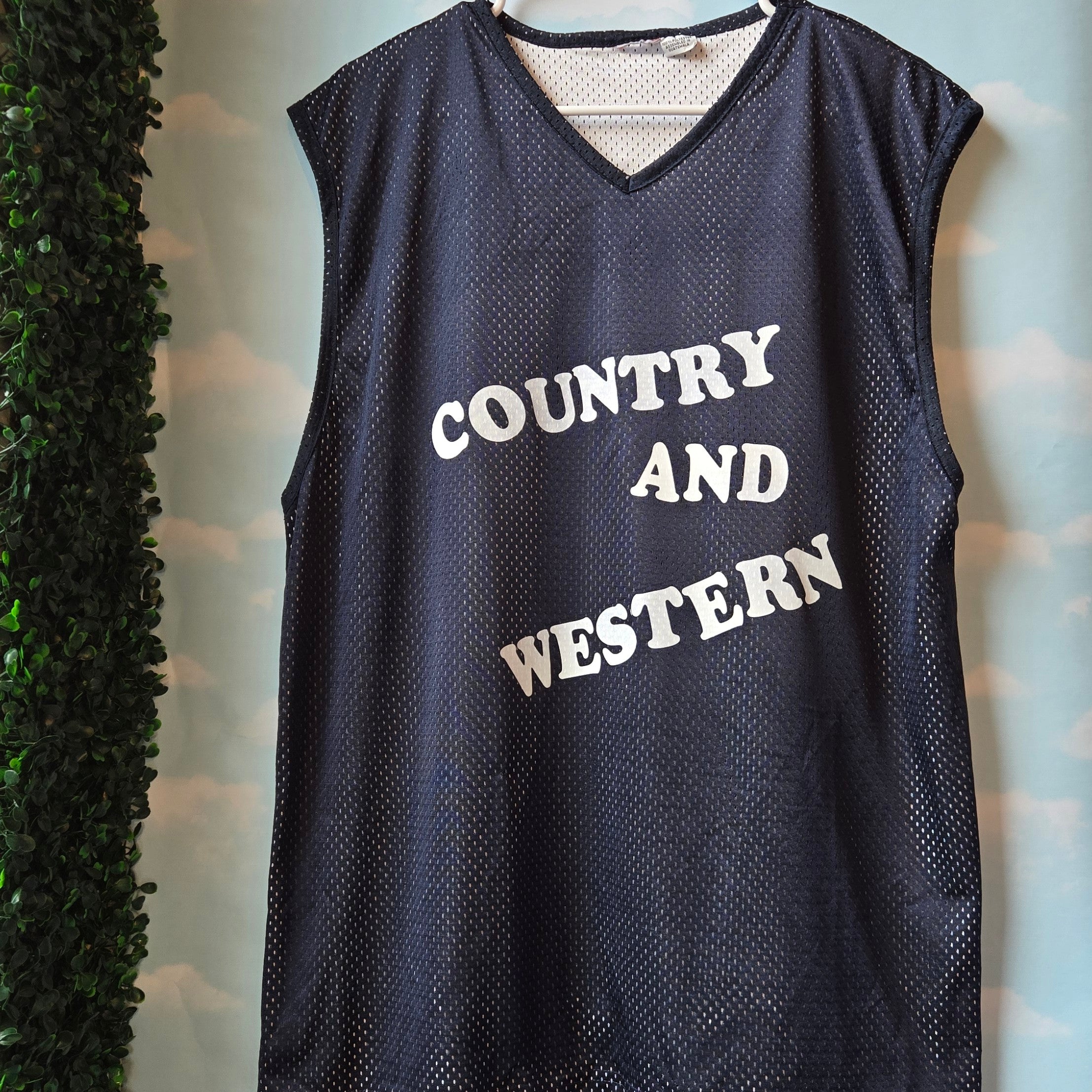 Country and Western * Upcycled Mesh Muscle Tank * Navy Sport Jersey