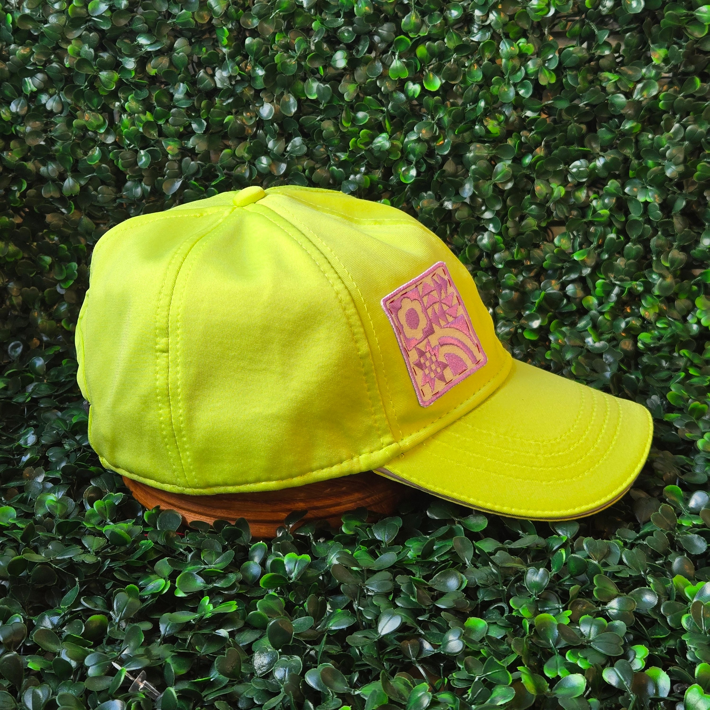 Quilting Block * Upcycled reflective Jogging Hat * Embroidered Patch