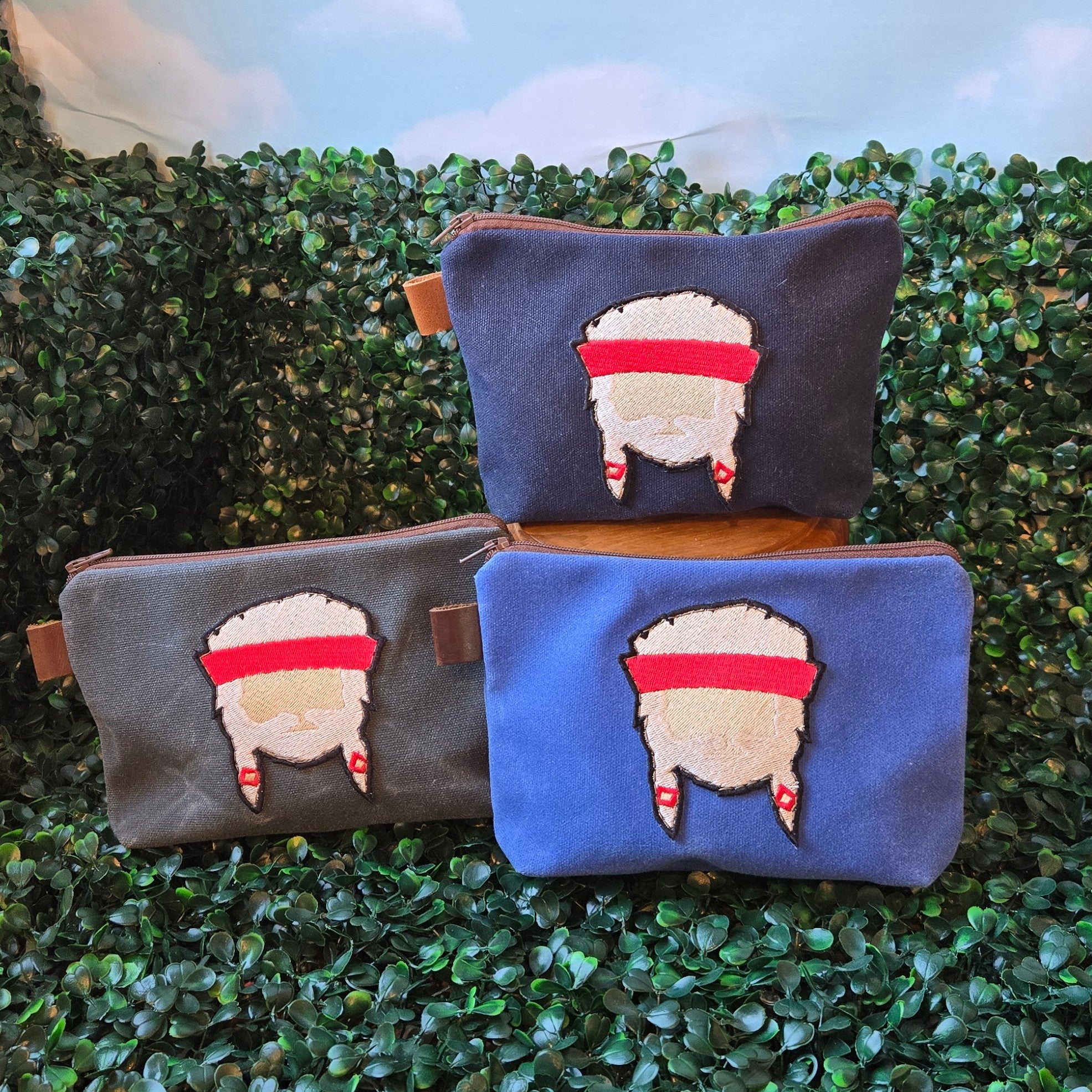 Waxed Canvas Zipper Pouch * Slate and Navy Blue * Willie Embroidered Patch