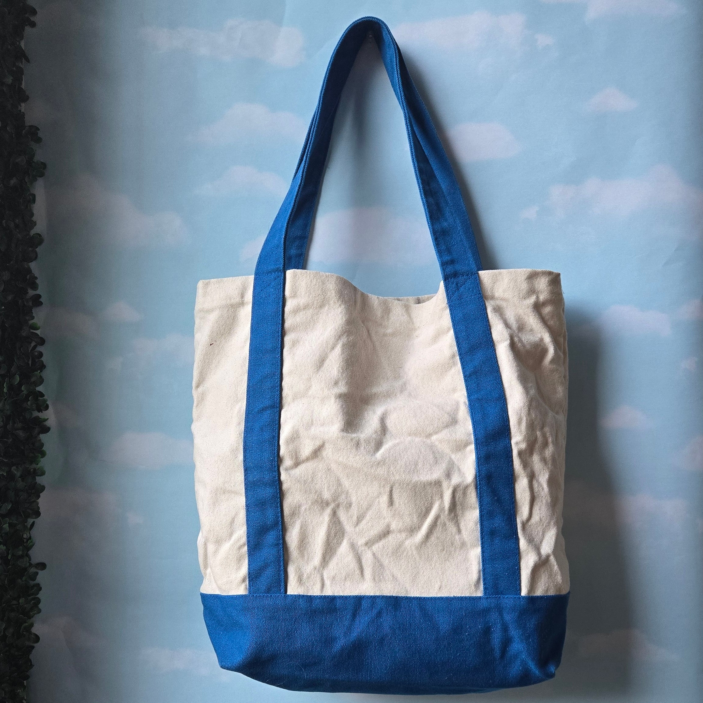 Mallard Duck Quilted Applique * Upcycled Book Bag * Cream and Blue canvas tote