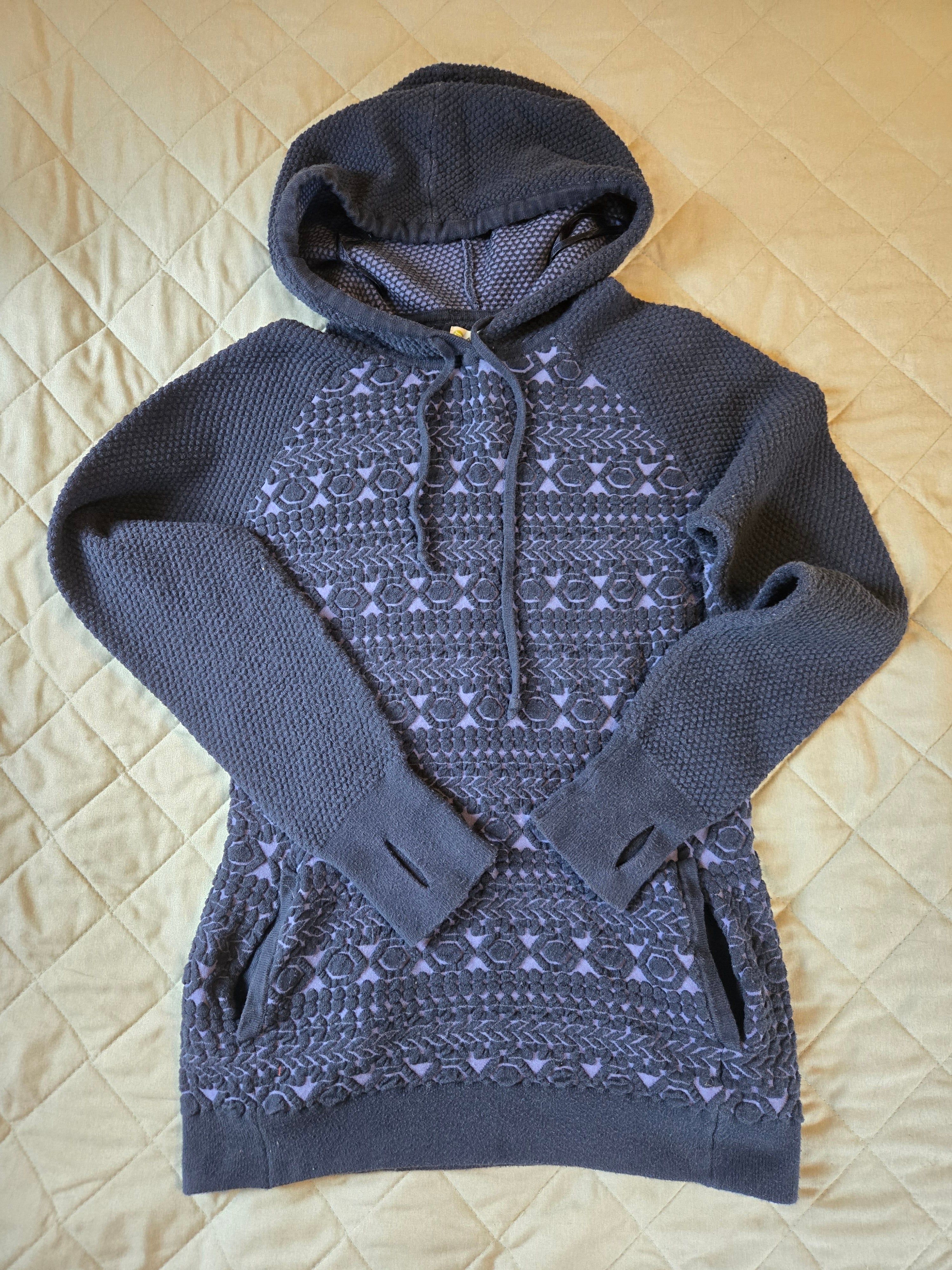 Dakini Navy Hooded Knit Pullover with Lilac Accents