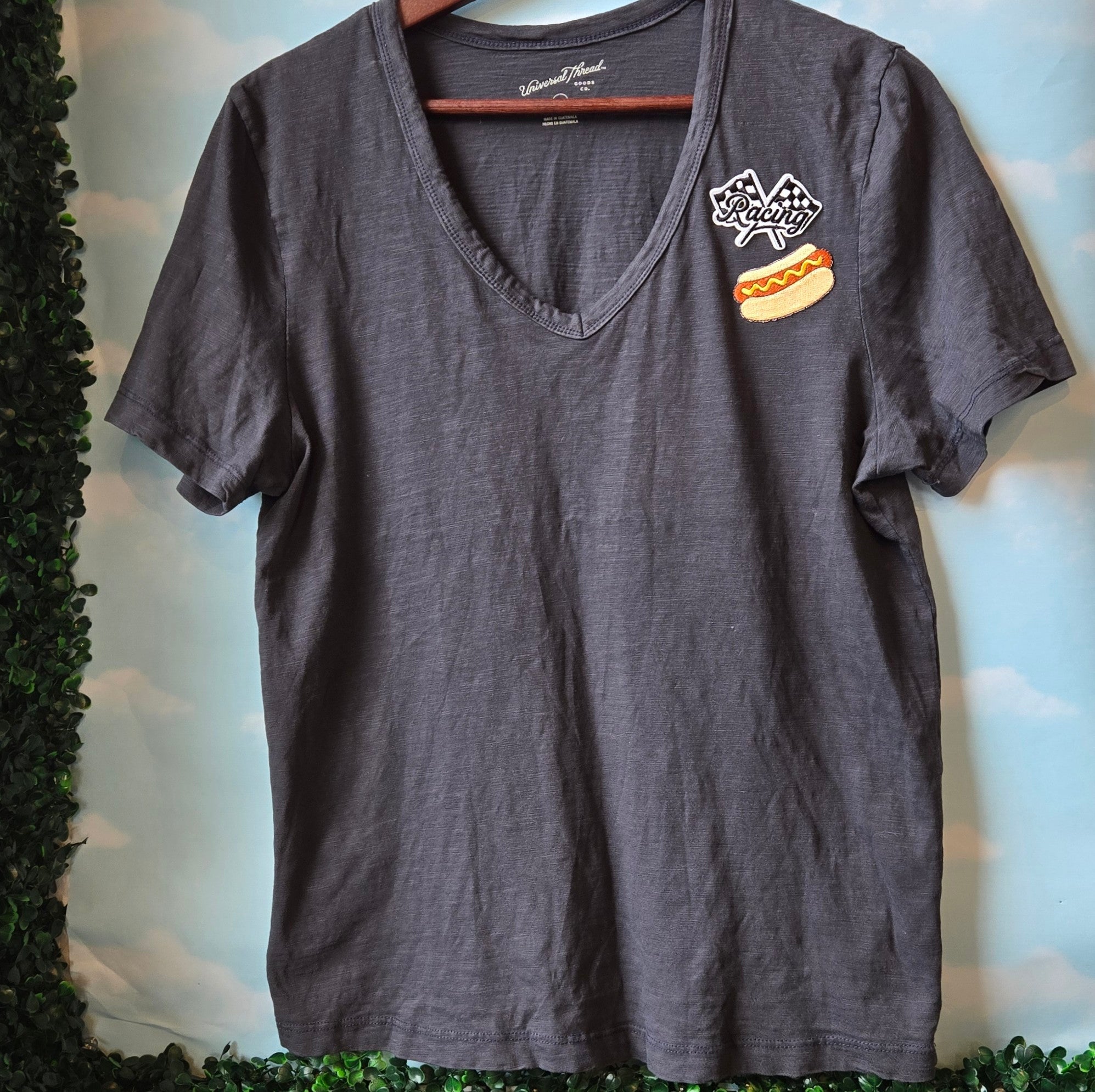 'MERICA * Embroidered Patch * Upcycled Tshirt * Racing and Hot Dogs