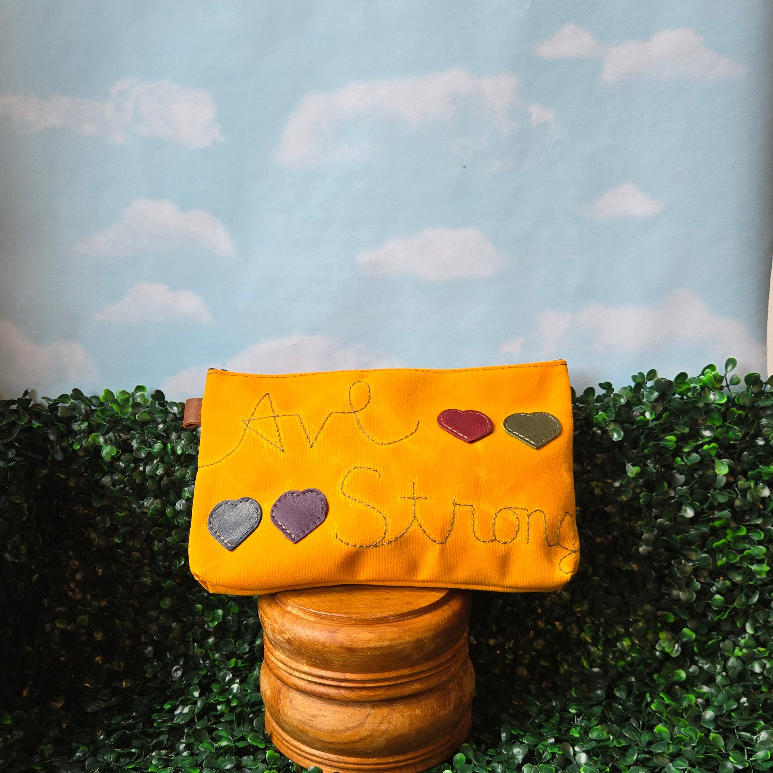Waxed Canvas & Leather Zipper Pouch * Nectarine * Asheville Strong