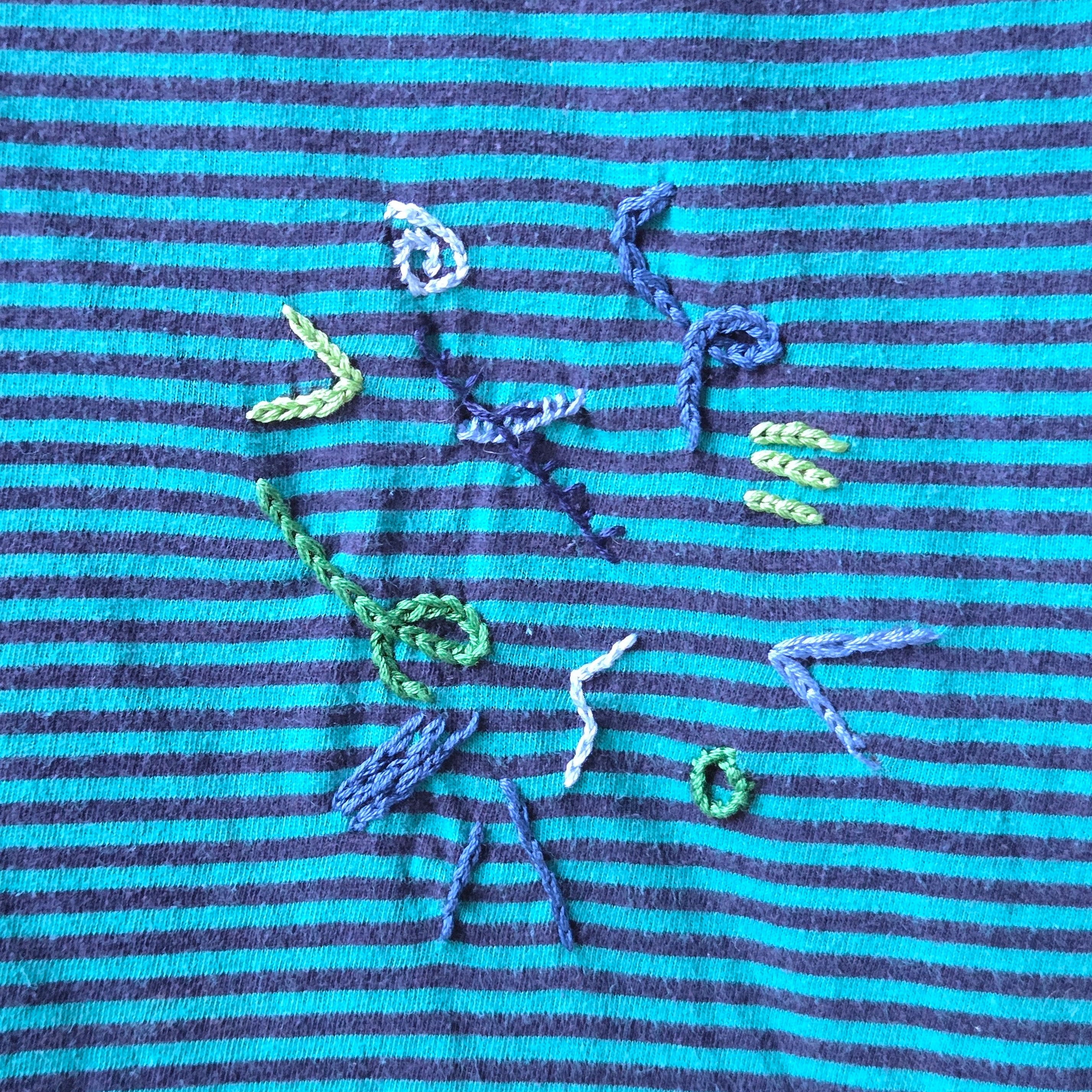 Navy and Teal Top * Embroidered abstract detail * Upcycled Vintage Striped shirt