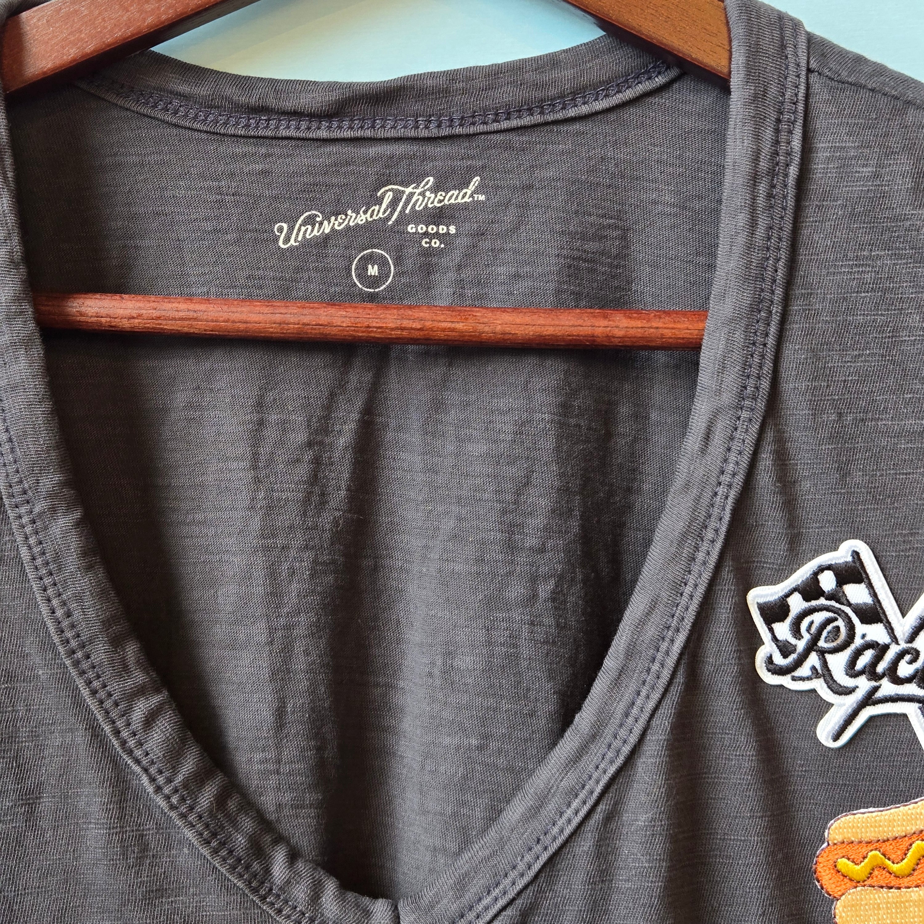 'MERICA * Embroidered Patch * Upcycled Tshirt * Racing and Hot Dogs