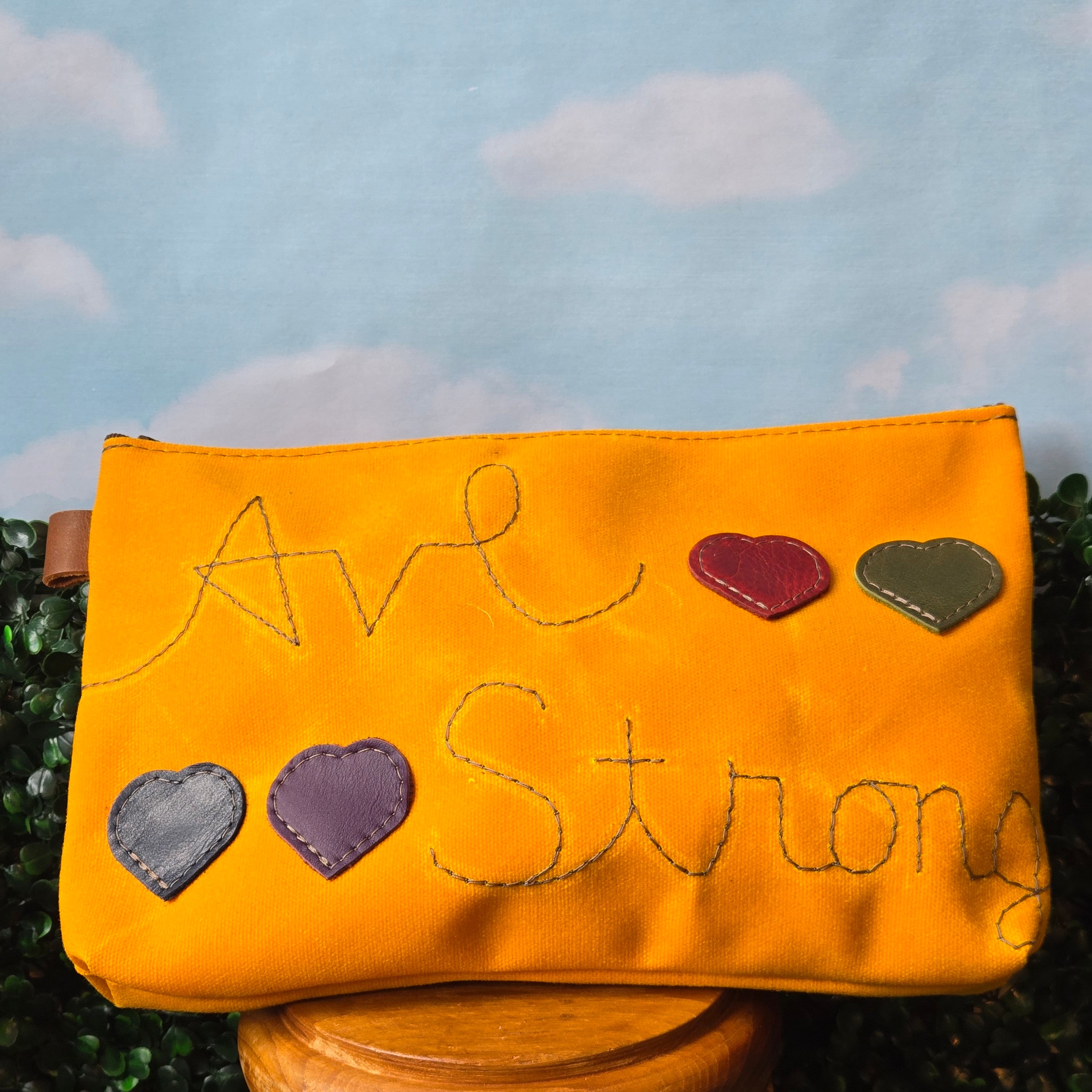 Waxed Canvas & Leather Zipper Pouch * Nectarine * Asheville Strong