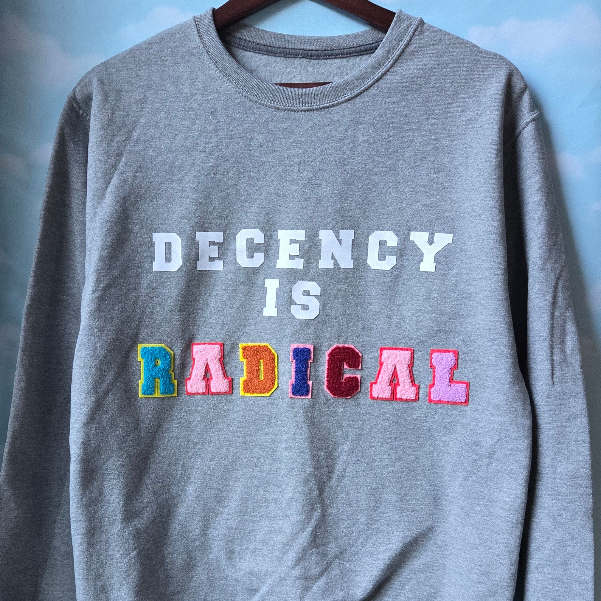 Decency is Radical * Upcycled Sweatshirt * Unisex Small