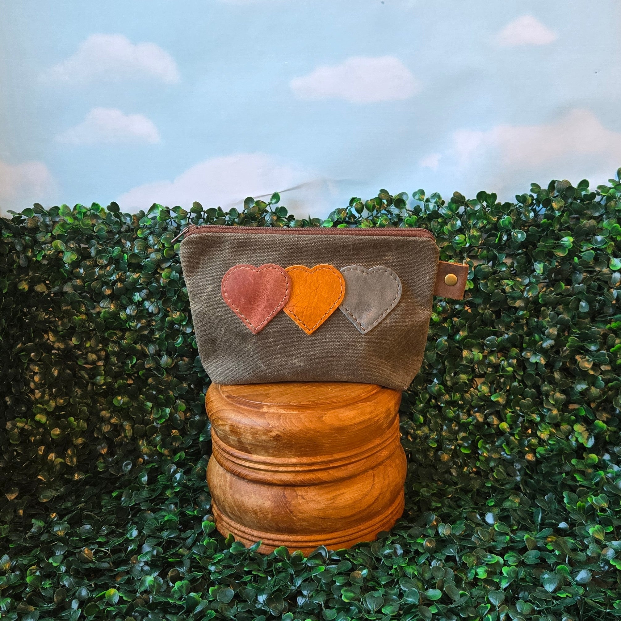 Earth Tone Hearts * Waxed Canvas Zipper Pouch
