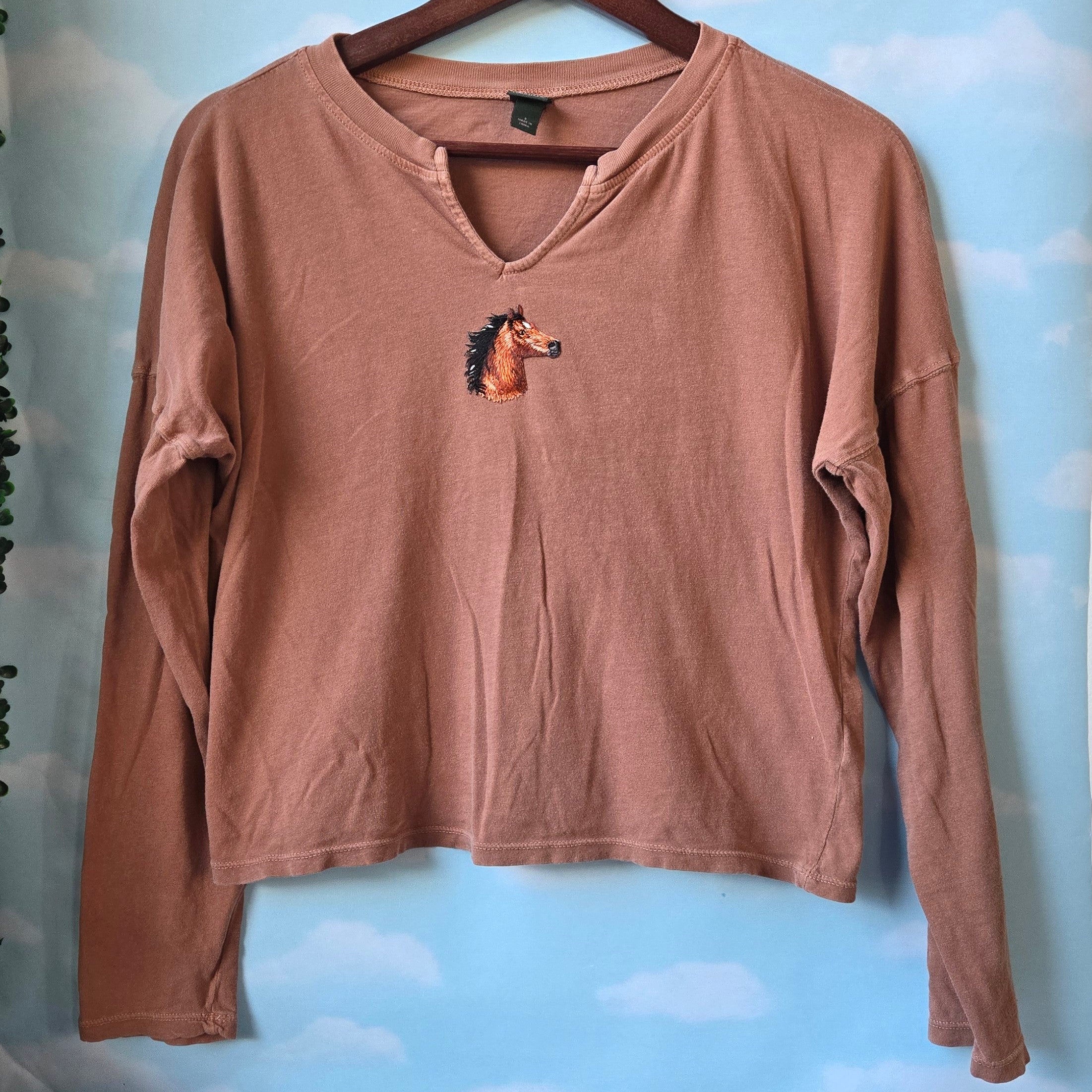 Horse Girl * Upcycled Cropped shirt * Horse Embroidered Patch