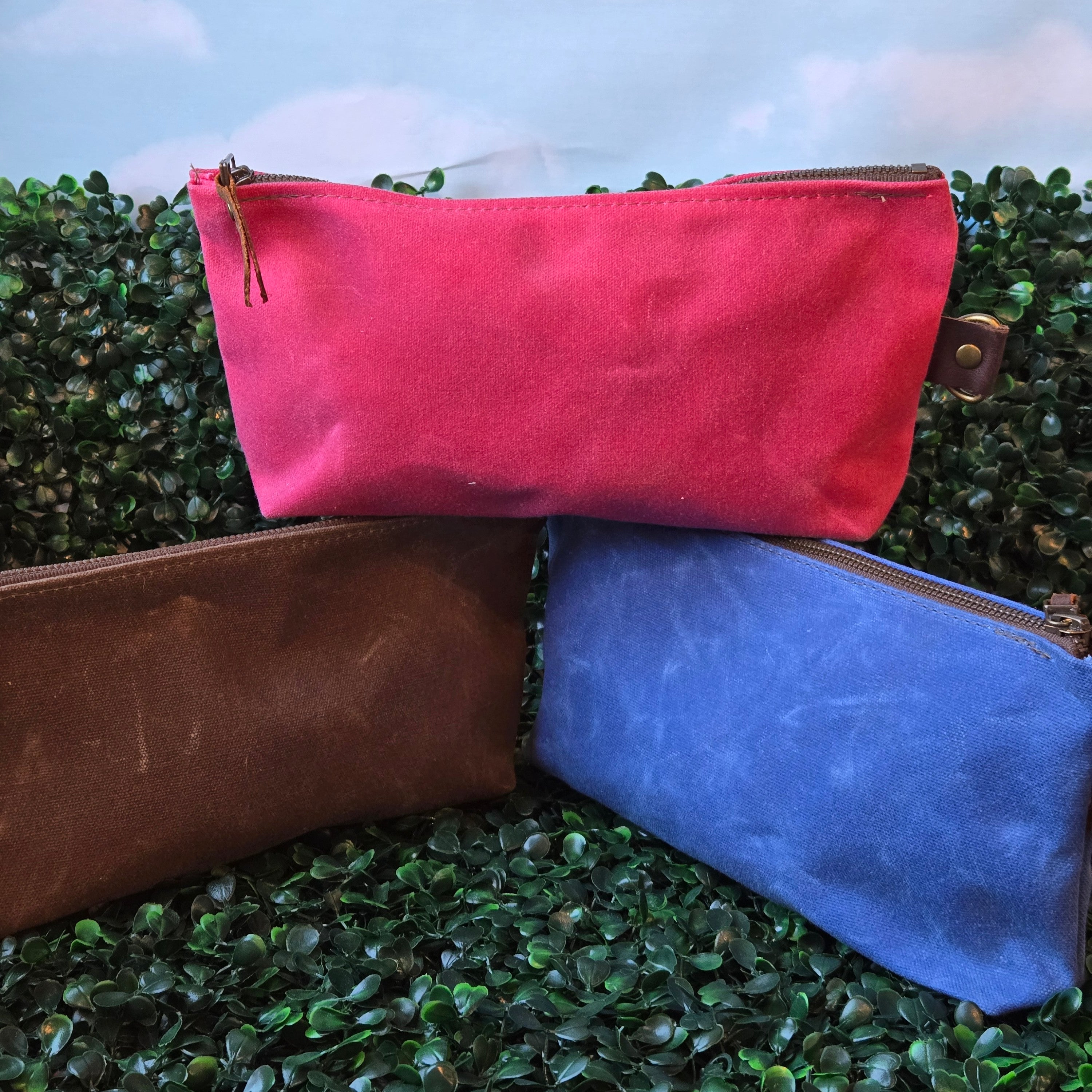 Waxed Canvas Pencil Pouch * Variety of Colors * Blue * Pink * Brown