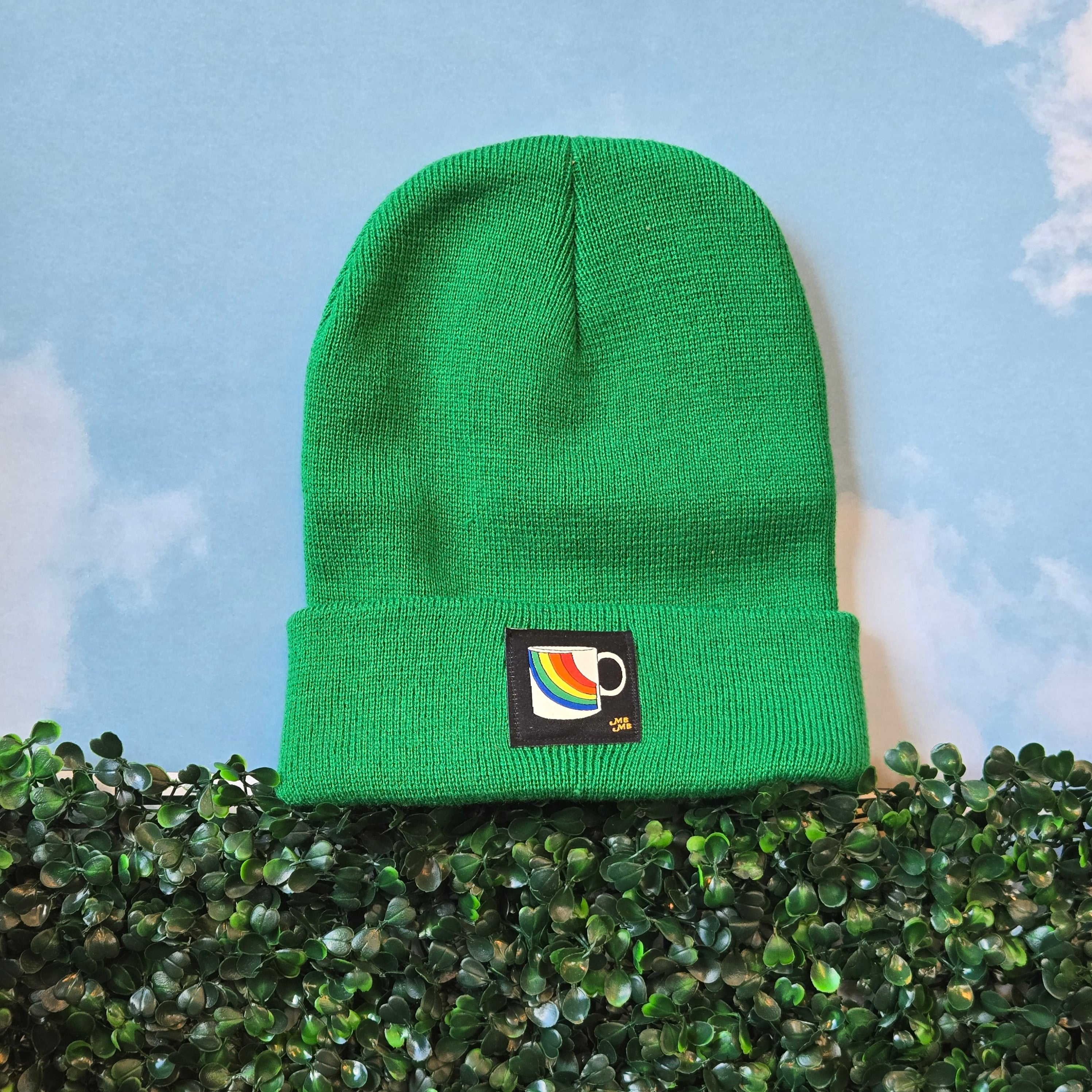 Green Beanie * Rainbow Mug Hat