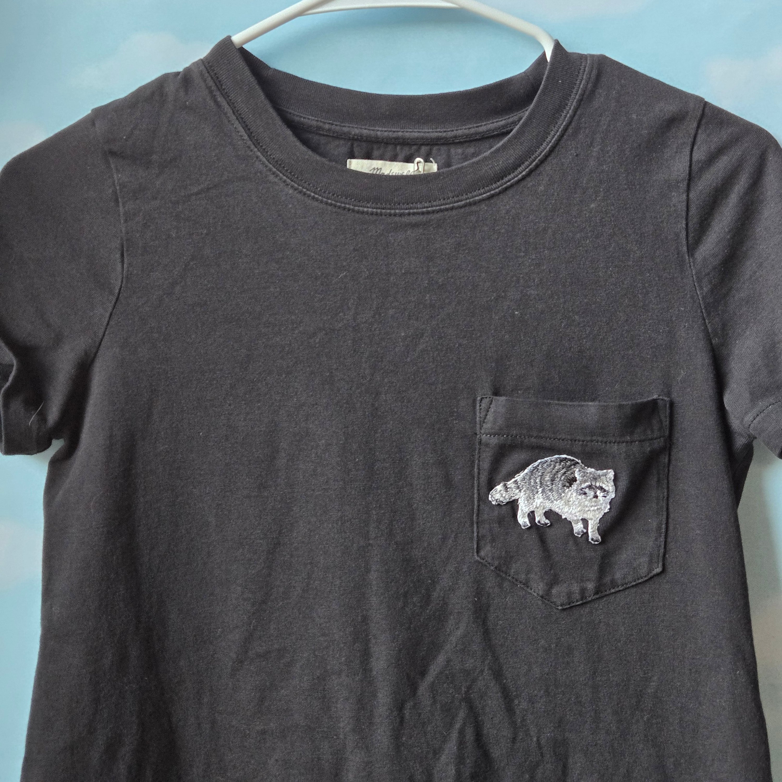 Racoon Pocket * Upcycled Tshirt Dress * Small * Raccoon Embroidered Patch