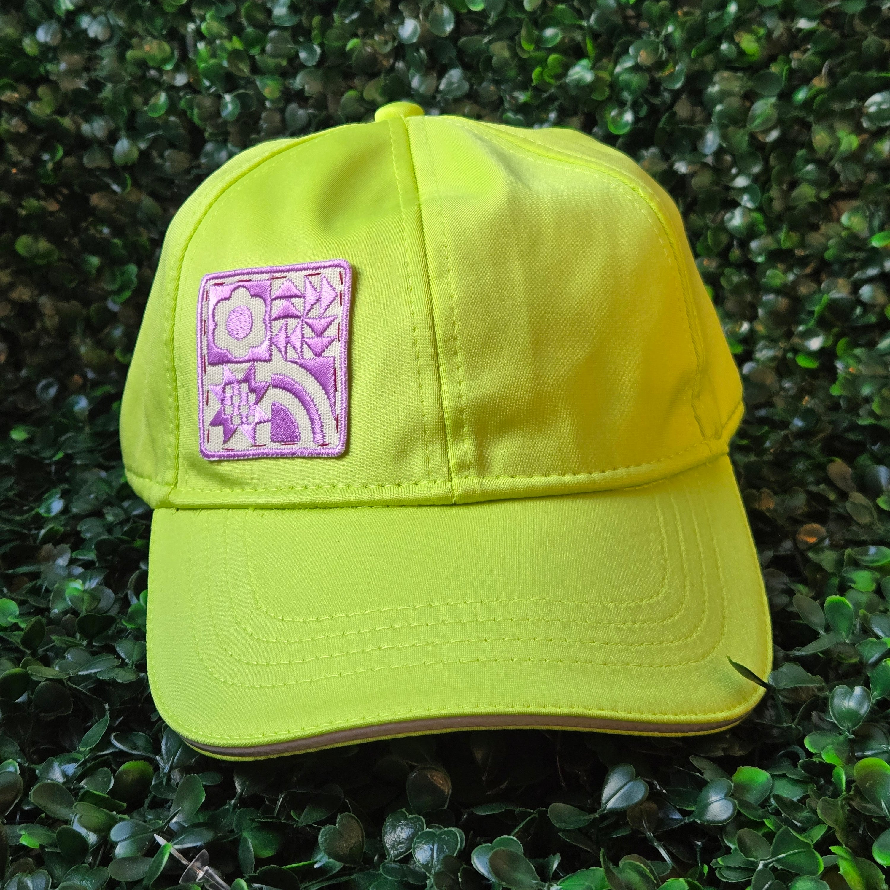 Quilting Block * Upcycled reflective Jogging Hat * Embroidered Patch