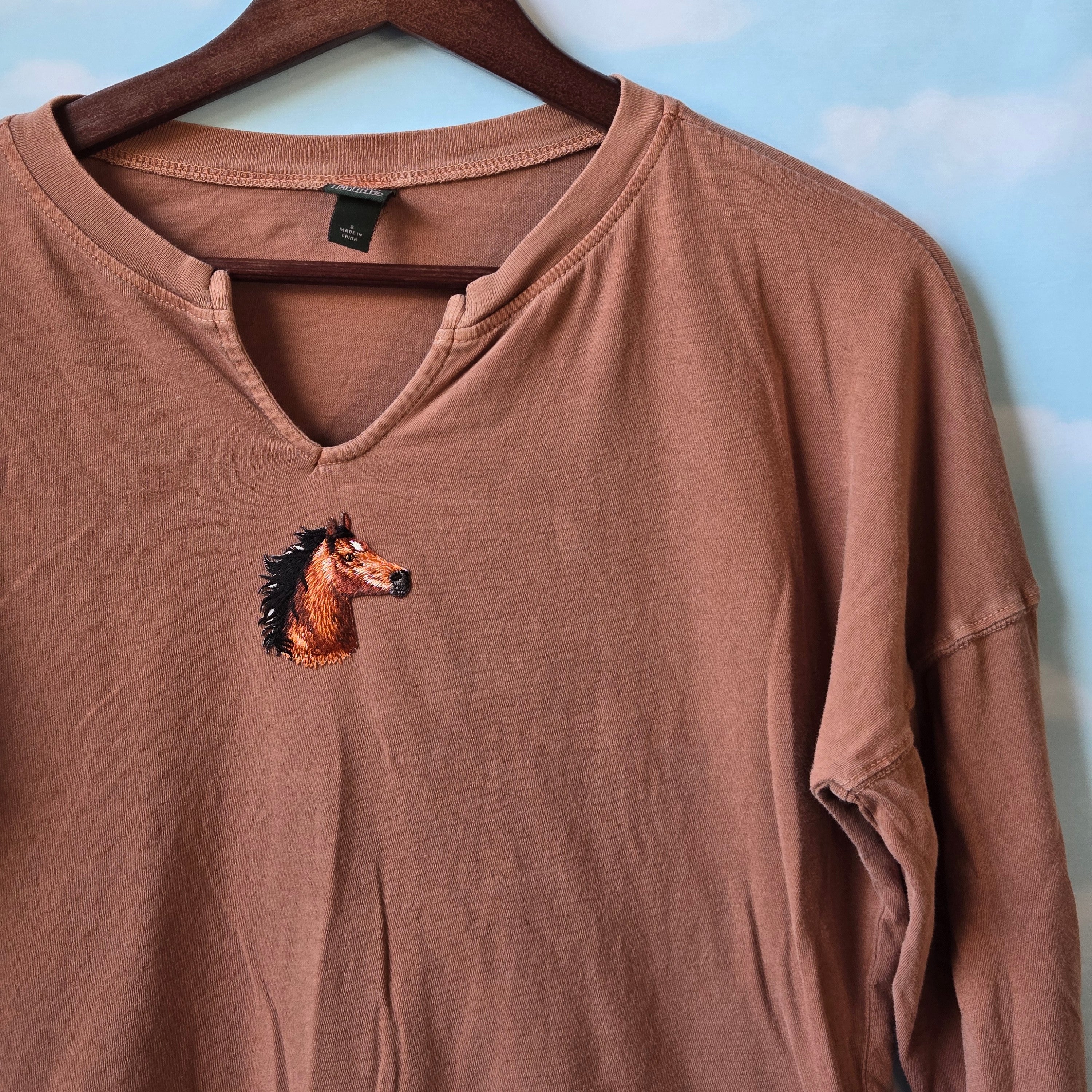 Horse Girl * Upcycled Cropped shirt * Horse Embroidered Patch