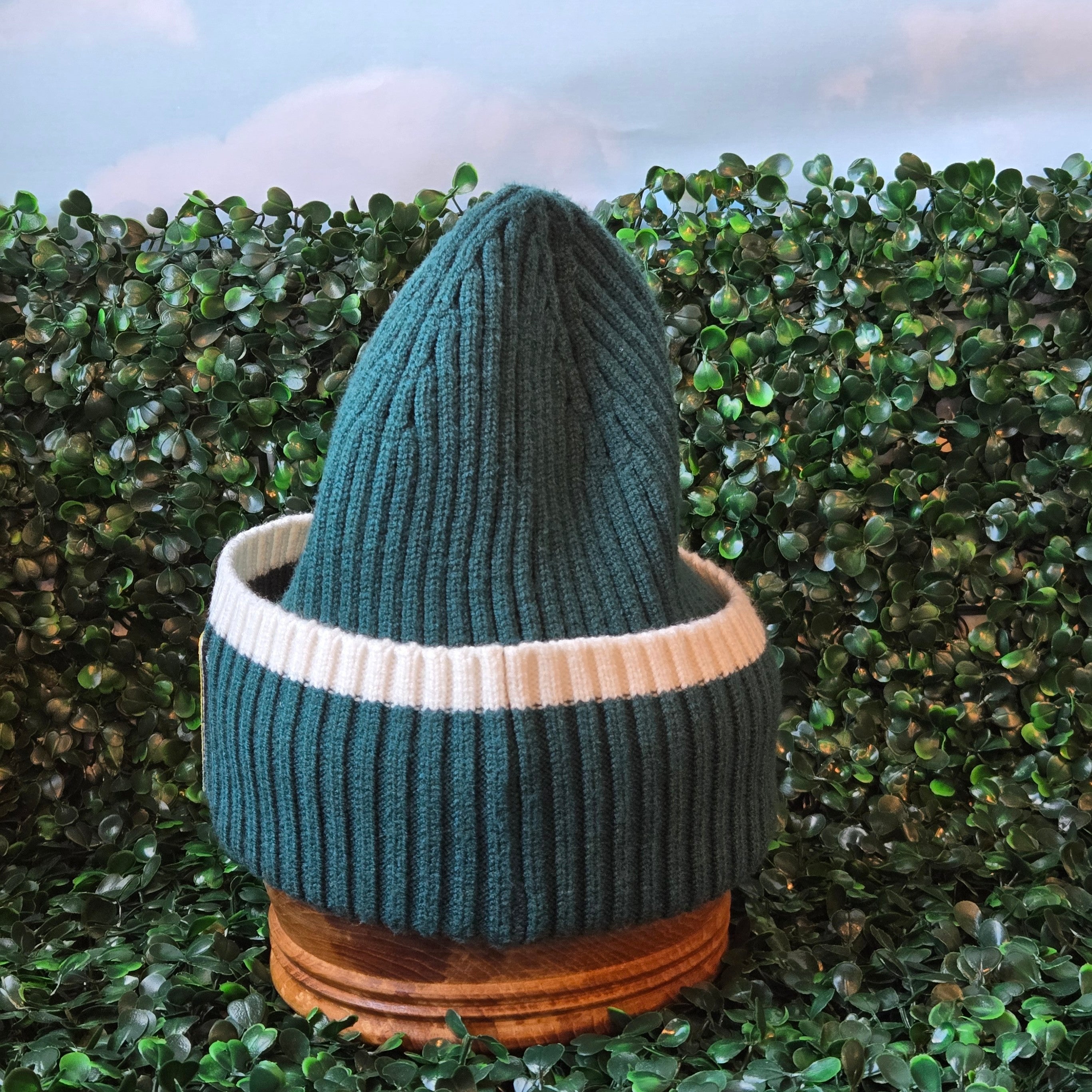 Beanie * Green & White Hat * Kids Winter Tobaggan